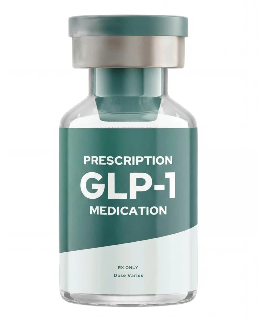 Compounded semaglutide injection vial — teal cap, white background