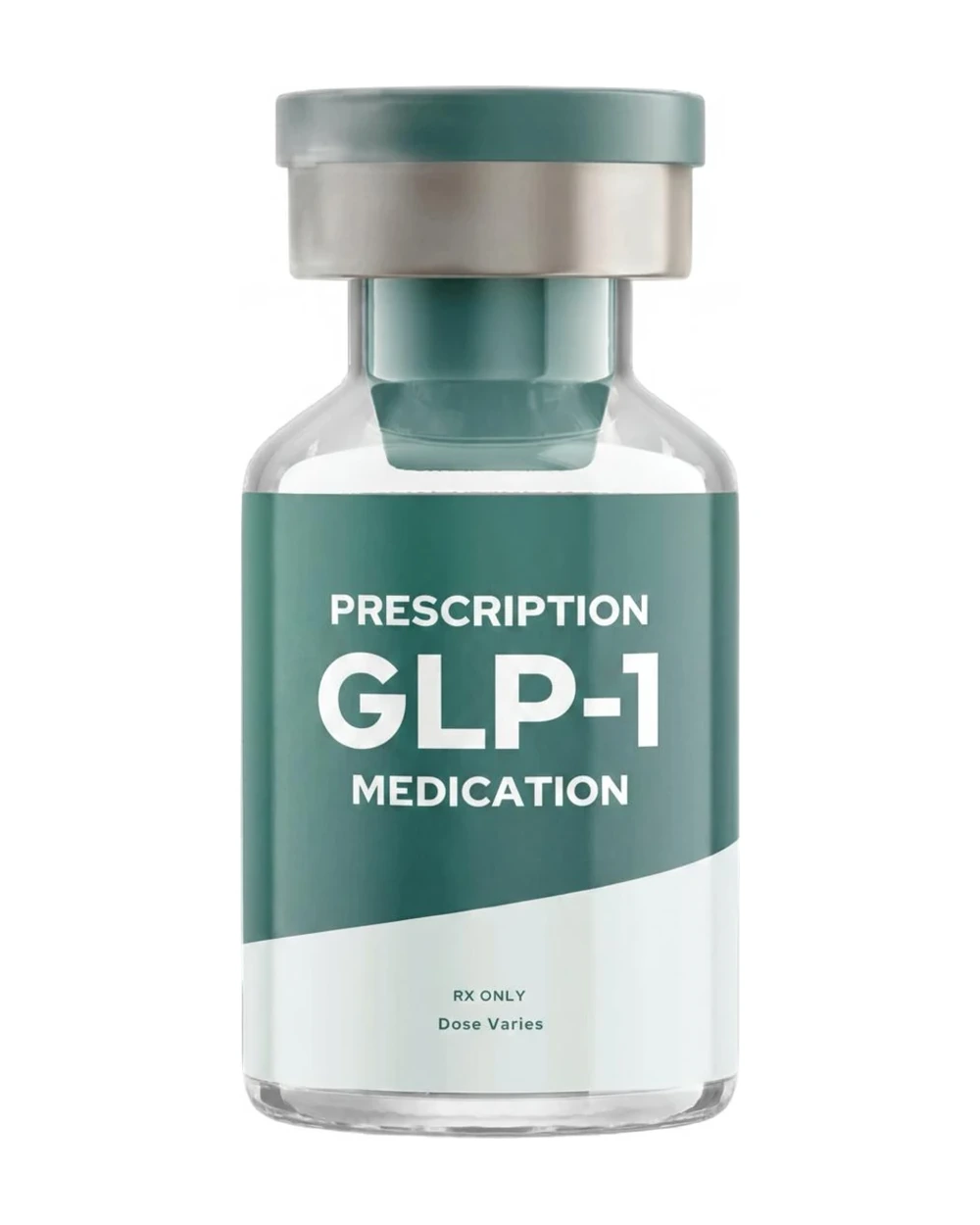 Compounded semaglutide injection vial — teal cap, white background